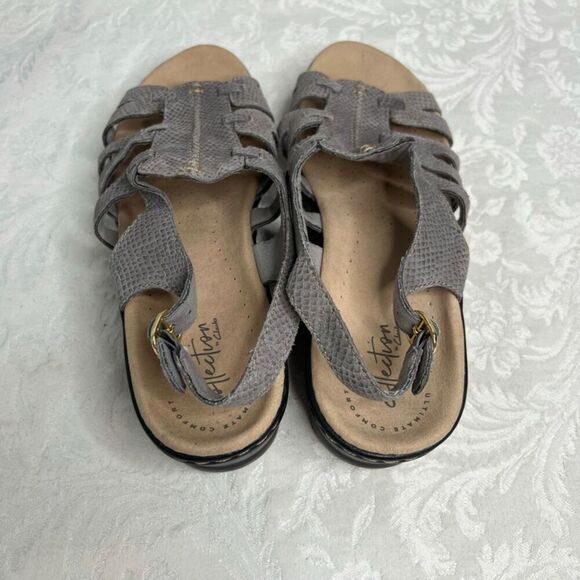 Clarks Collection Gray Slingback Cutout Faux Snakeskin Wedge Heel Size 9.5 - Picture 3 of 8